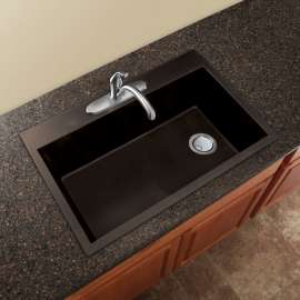 33-in x 22-in x 9.5-in silQ Granite Kitchen Sink with Super Single Offset Bowl, Drop-in Installation, with 1 Pre-Drilled Faucet Hole, in Espresso