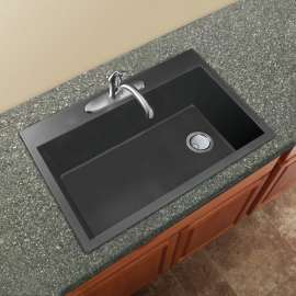 33-in x 22-in x 9.5-in silQ Granite Kitchen Sink with Super Single Offset Bowl, Drop-in Installation, with 1 Pre-Drilled Faucet Hole, in Grey