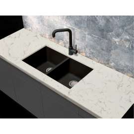 31.75-in x 19.125-in x 9.5-in Granite Double Equal Undermount Kitchen Sink in Black with Grids, Strainer, Disposer Strainer, Installation Kit