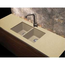 31.75-in x 19.125-in x 9.5-in Granite Double Equal Undermount Kitchen Sink in Cafe Latte with Grids, Strainer, Disposer Strainer, Installation Kit