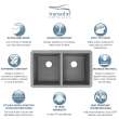 31.75-in x 19.125-in x 9.5-in Granite Double Equal Undermount Kitchen Sink in Grey with Grids, Strainer, Disposer Strainer, Installation Kit