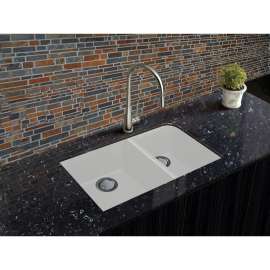 31.75-in x 19.25-in x 9.5-in silQ Granite Kitchen Sink with 1-3/4 J-Shaped Double bowls, Undermount Installation, in White