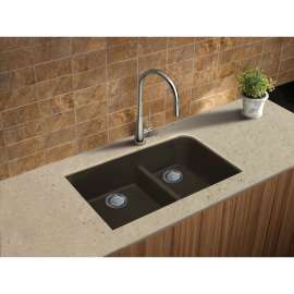 31.75-in x 19.25-in x 9.5-in silQ Granite Kitchen Sink with 1-3/4 J-Shaped Double bowls, Undermount Installation, in Espresso