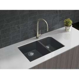 31.75-in x 19.25-in x 9.5-in silQ Granite Kitchen Sink with 1-3/4 J-Shaped Double bowls, Undermount Installation, in Grey