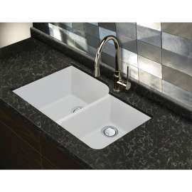 31.75-in x 20.75-in x 9.5-in silQ Granite Kitchen Sink with 1-3/4 Offset Double bowls, Undermount Installation, in White
