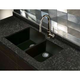 31.75-in x 20.75-in x 9.5-in silQ Granite Kitchen Sink with 1-3/4 Offset Double bowls, Undermount Installation, in Black