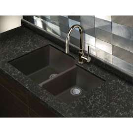 31.75-in x 20.75-in x 9.5-in silQ Granite Kitchen Sink with 1-3/4 Offset Double bowls, Undermount Installation, in Espresso
