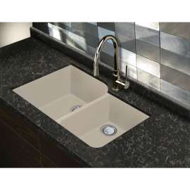 31.75-in x 20.75-in x 9.5-in silQ Granite Kitchen Sink with 1-3/4 Offset Double bowls, Undermount Installation, in Cafe Latte