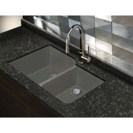 31.75-in x 20.75-in x 9.5-in silQ Granite Kitchen Sink with 1-3/4 Offset Double bowls, Undermount Installation, in Grey