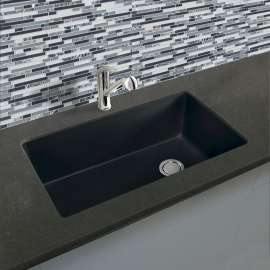 31.75-in x 19.125-in x 9.5-in silQ Granite Kitchen Sink with Super Single bowl, Undermount Installation, in Black