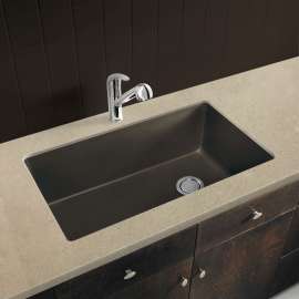31.75-in x 19.125-in x 9.5-in silQ Granite Kitchen Sink with Super Single bowl, Undermount Installation, in Espresso