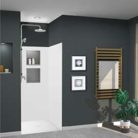 SWK363672-21V SaraMar 36-in x 36-in x 72-in Glue to Wall 3-Piece Shower Wall Trimmable Kit, White Velvet