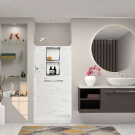 SWK363672-47V SaraMar 36-in x 36-in x 72-in Glue to Wall 3-Piece Shower Wall Trimmable Kit, White Venito Velvet