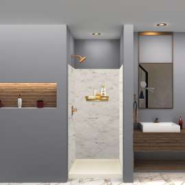 SWK363672-48V SaraMar 36-in x 36-in x 72-in Glue to Wall 3-Piece Shower Wall Trimmable Kit, Biscotti Marble Velvet