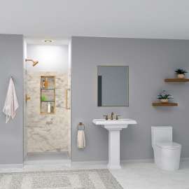 SWK363672-49V SaraMar 36-in x 36-in x 72-in Glue to Wall 3-Piece Shower Wall Trimmable Kit, Sand Creme Velvet