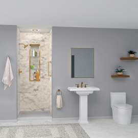 SWK363696-49V SaraMar 36-in x 36-in x 96-in Glue to Wall 3-Piece Shower Wall Trimmable Kit, Sand Creme Velvet