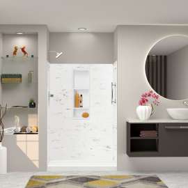 SWK483672-47V SaraMar 48-in x 36-in x 72-in Glue to Wall 3-Piece Shower Wall Trimmable Kit, White Venito Velvet