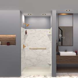 SWK483672-48V SaraMar 48-in x 36-in x 72-in Glue to Wall 3-Piece Shower Wall Trimmable Kit, Biscotti Marble Velvet