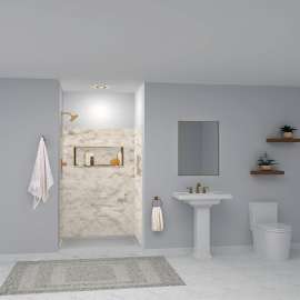 SWK483672-49V SaraMar 48-in x 36-in x 72-in Glue to Wall 3-Piece Shower Wall Trimmable Kit, Sand Creme Velvet