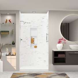 SWK483696-47V SaraMar 48-in x 36-in x 96-in Glue to Wall 3-Piece Shower Wall Trimmable Kit, White Venito Velvet