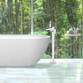 T4240-PC Roslyn Floor Mounted Freestanding Tub Filler With Hand Shower, Polished Chrome