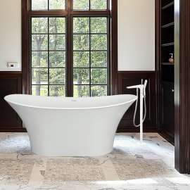 T4250-WH/BN Blythe Floor Mounted Freestanding Tub Filler With Hand Shower, White/Brushed Nickel