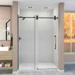 TBD608010L-J-MB Teegan 59-in W x 80-in H Frameless Sliding Door with Fixed Panel in Matte Black with Low Iron Glass
