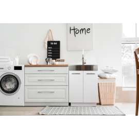 TCA-2420-WS-M 24-in White Laundry Cabinet with 9-in Handmade Stainless Steel Sink, Stainless Steel High Arc Faucet in White