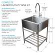 25 in. x 22 in. x 34.3 in. Stainless Steel Laundry Sink with Wash Stand and Faucet in Brushed Satin