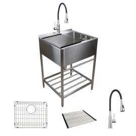 TFH-2522-SS 25-in. Stainless Steel Laundry Sink with Wash Stand in Brushed Satin