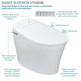TL-5401-A Rosemary 1-Piece 1.28/0.87 GPF Dual Flush Elongated Smart Bidet Toilet With Sensor, White
