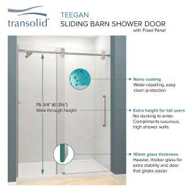 TBD608010L-J-M Teegan Frameless sliding shower door with fixed panel in  with low iron glass and Justin handles