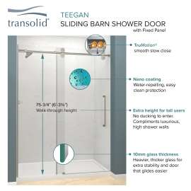 Frameless sliding shower door with fixed panel in  with low iron glass and Sabrina handles