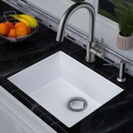 22-in x 18-in x 8-in silQ Granite Kitchen Sink with Single Bowl, Integral, Drop-in, Undermount Installation, with 0 Holes, In Total White