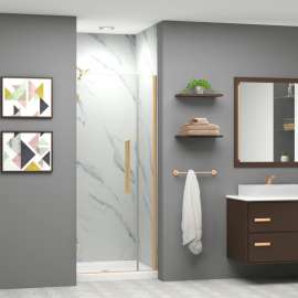 EHTB31257610C-T-CB Elizabeth 31-in W x 76-in H Hinged Shower Door in Champagne Bronze with Clear Glass