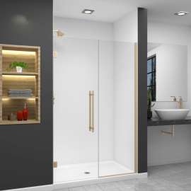 EHTB49257610C-BK-CB Elizabeth 49-in W x 76-in H Hinged Shower Door in Champagne Bronze with Clear Glass