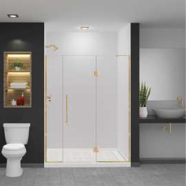 EHTF61257610C-BK-CB Elizabeth 61-in W x 76-in H Hinged Shower Door in Champagne Bronze with Clear Glass