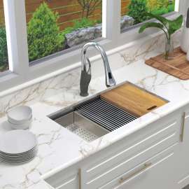 KWSSU321910 32-in X 19-in X 10-in 18-Gauge Undermount Stainless Steel Kitchen Workstation Sink