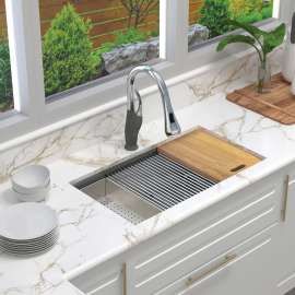 KWSSU331910 33-in X 19-in X 10-in 18-Gauge Undermount Stainless Steel Kitchen Workstation Sink