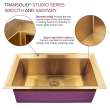 PUSS331911SB Studio 33-in x 19-in x 11-in 14 Gauge Super Single Bowl Undermount Stainless Steel Kitchen Sink With SinkPocket™, Bottom Sink Grid, And Flip-Top Sink Strainer, Satin Brass