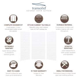 SaraMar 36-In X 36-In X 72-In Glue to Wall 3-Piece Shower Wall Trimmable Kit - In Multiple Colors