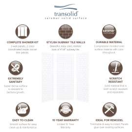 SaraMar 36-In X 36-In X 96-In Glue to Wall 3-Piece Shower Wall Trimmable Kit - In Multiple Colors