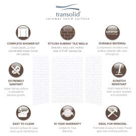 SaraMar 36-In X 48-In X 72-In Glue to Wall 3-Piece Shower Wall Trimmable Kit - In Multiple Colors