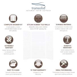 SaraMar 36-In X 48-In X 96-In Glue to Wall 3-Piece Shower Wall Trimmable Kit - In Multiple Colors