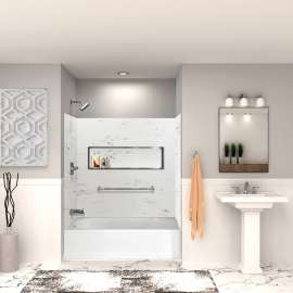 SWK603660-47V SaraMar 60-in x 36-in x 60-in Glue to Wall 3-Piece Shower Wall Trimmable Kit, White Venito Velvet