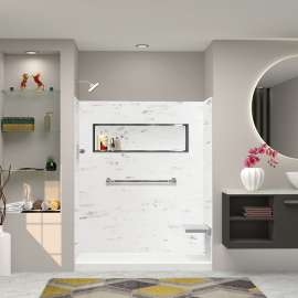 SWK603672-47V SaraMar 60-in x 36-in x 72-in Glue to Wall 3-Piece Shower Wall Trimmable Kit, White Venito Velvet