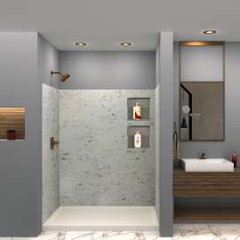 SWK603672-48V SaraMar 60-in x 36-in x 72-in Glue to Wall 3-Piece Shower Wall Trimmable Kit, Biscotti Marble Velvet