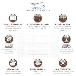 SaraMar 36-In X 60-In X 72-In Glue to Wall 3-Piece Shower Wall Trimmable Kit - In Multiple Colors