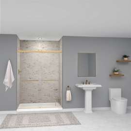 SWK603696-49V SaraMar 60-in x 36-in x 96-in Glue to Wall 3-Piece Shower Wall Trimmable Kit, Sand Creme Velvet