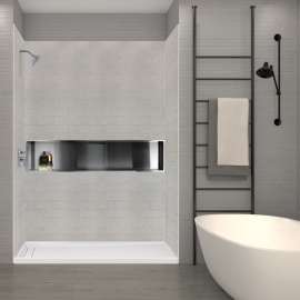 SWK603696-27 SaraMar 36-In X 60-In X 96-In 3-Piece Shower Wall Trimmable Kit, In Grey Beach